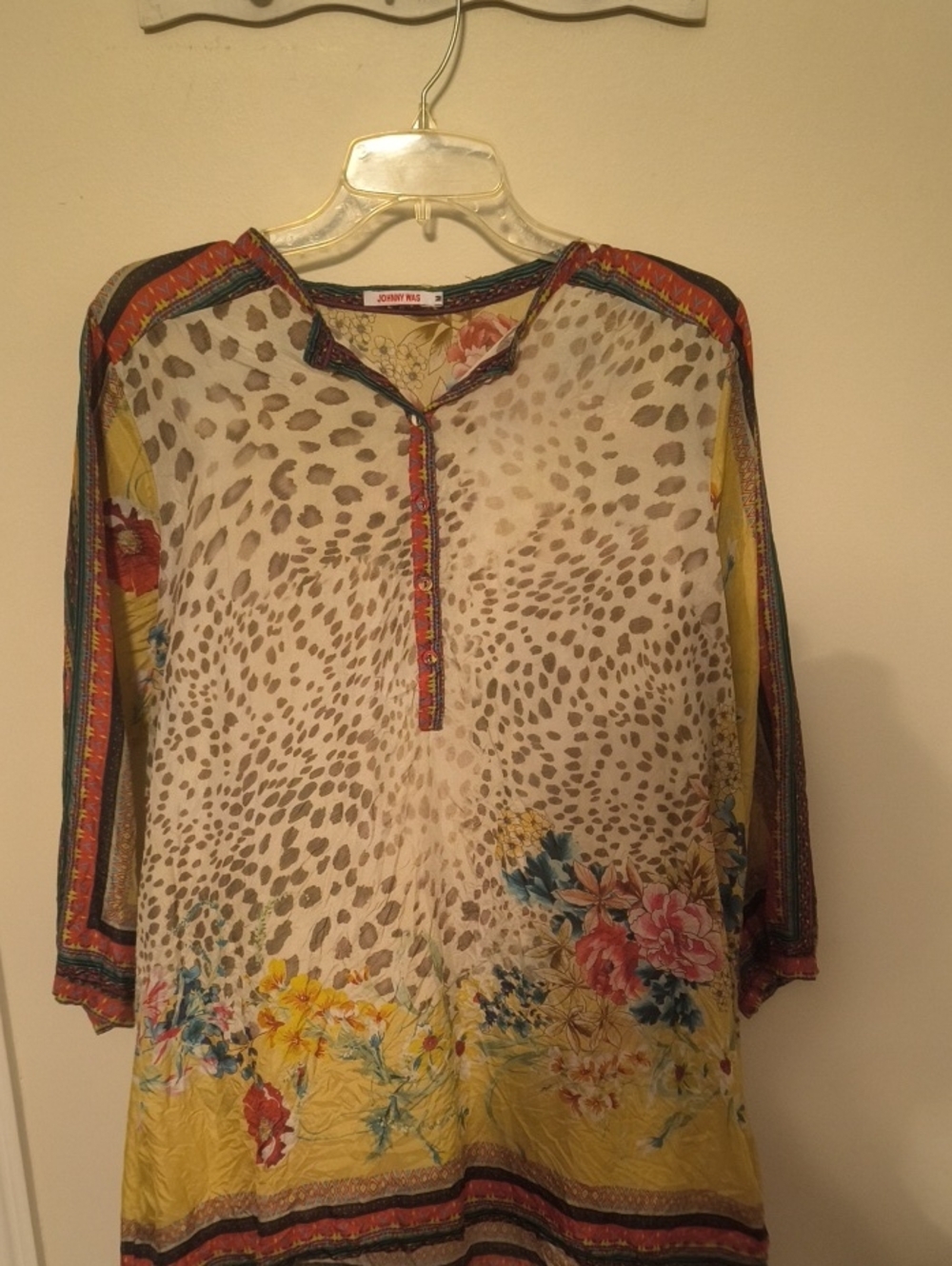 Johnny Was Yellow Floral & Leopard Print Tunic